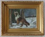 MOERENHIUT / HOND IN SNEEUW / OLIEVERF / 58x70cm KADER SIG, Enlèvement ou Envoi