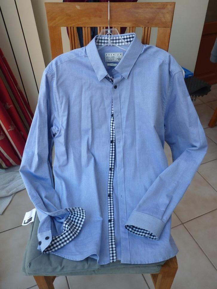 JACK&JONES PREMIUM HEMD - LM - LARGE - NIEUW, Kleding | Heren, Overhemden, Zo goed als nieuw, Halswijdte 41/42 (L), Blauw, Ophalen of Verzenden