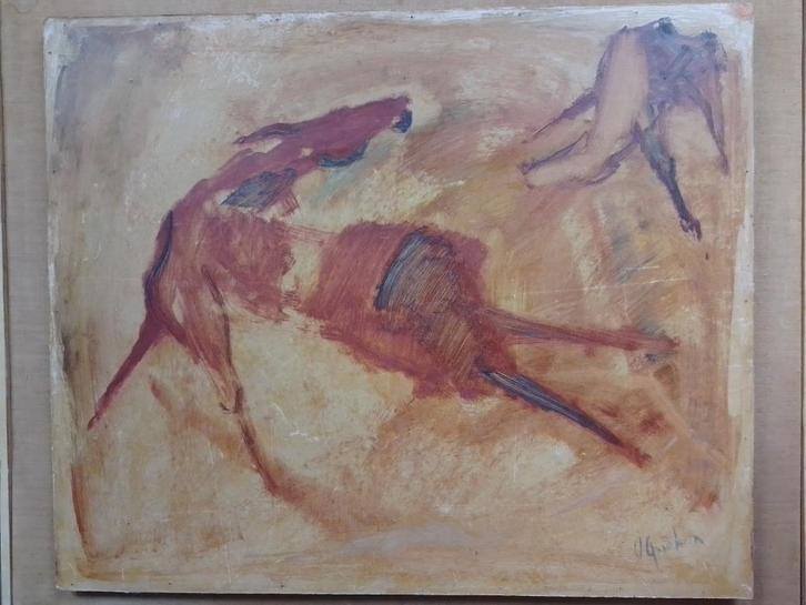 J Grieken  Paard afgeworpen ruiter, Antiek en Kunst, Kunst | Schilderijen | Klassiek, Verzenden