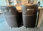 4 eetkamerstoelen met handvat en wieltjes,, Huis en Inrichting, Stoelen, Ophalen, Overige materialen, Gebruikt, Bruin