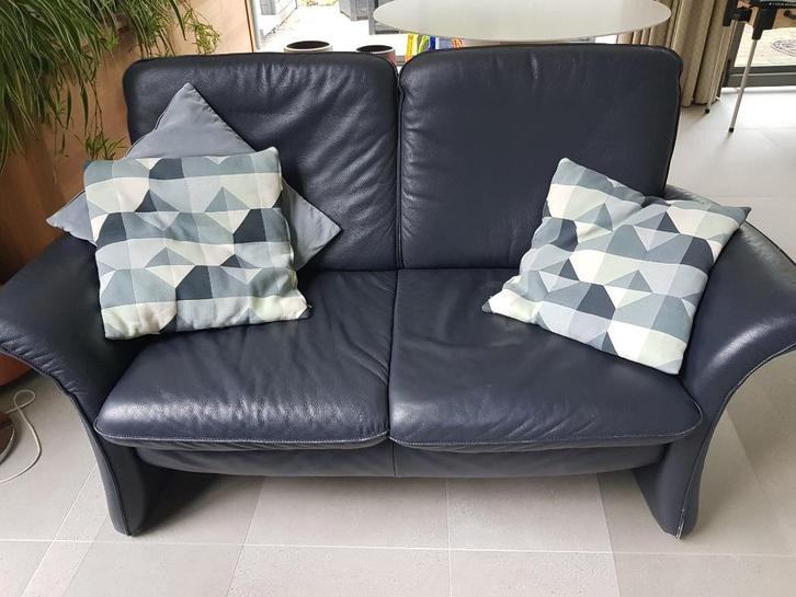 Salon donkerblauw leder, Huis en Inrichting, Zetels | Complete zithoeken, Gebruikt, Leer, Ophalen