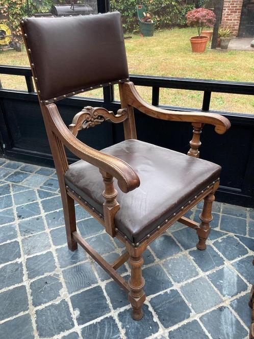 Antieke eiken armstoel + 7x eetkamer stoelen, Antiek en Kunst, Antiek | Meubels | Stoelen en Sofa's, Ophalen