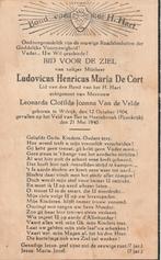 Gesneuvelde 1940-45 Ludovicus De Cort, Verzamelen, Bidprentjes en Rouwkaarten, Ophalen of Verzenden