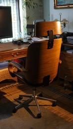 bureau stoel, hout met leder, 5 wieltjes, Huis en Inrichting, Ophalen, In hoogte verstelbaar, Zo goed als nieuw, Bureau