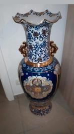 Sublime grand vase decoratif bleu azur floral 1m de hauteur, Enlèvement ou Envoi