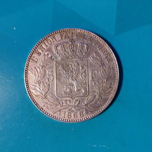 België 5 frank zilver Leopold II 1868 - positie B- rare, Postzegels en Munten, Munten | België, Losse munt, Zilver, Zilver, Ophalen of Verzenden