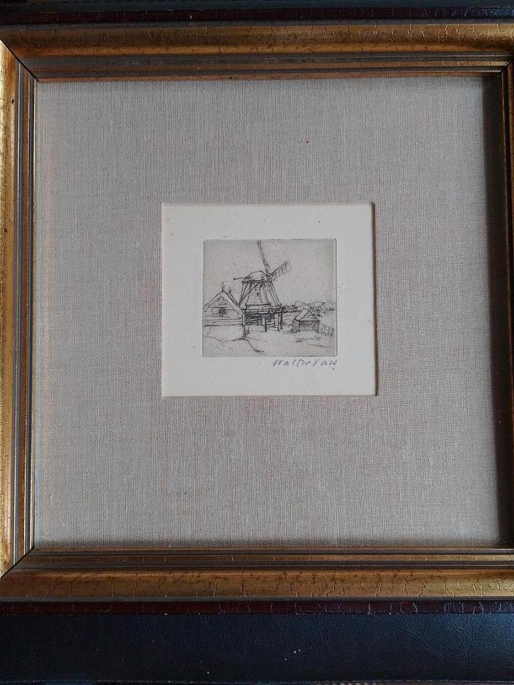 Walter Vaes  1882 - 1958   Ets   Molenlandschap, Antiek en Kunst, Kunst | Etsen en Gravures, Verzenden