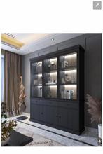 Valencia 3 deurs - 3 glasdeuren inc verlichting - zwarte eik, Maison & Meubles, Armoires | Vitrines, 150 à 200 cm, Chêne, 200 cm ou plus