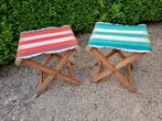 2 houten vintage inklapbare stoelen met gestreepte stof, Verzamelen, Retro, Ophalen of Verzenden