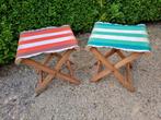 2 houten vintage inklapbare stoelen met gestreepte stof, Ophalen of Verzenden