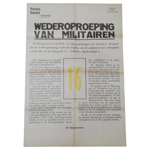 Affiche - 'Wederoproeping van militairen', Verzamelen, Militaria | Algemeen, Landmacht, Foto of Poster, Ophalen of Verzenden