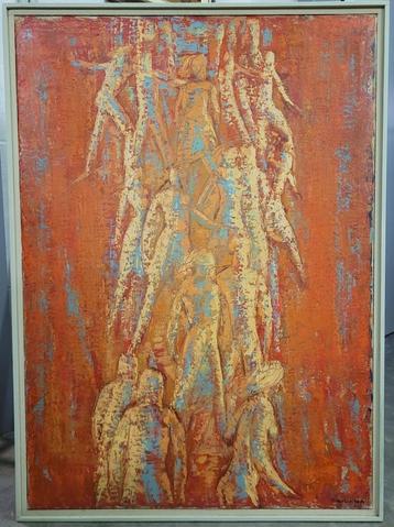 Jos VAN LANCKER, abstractie met personages beschikbaar voor biedingen