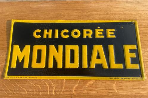 1920s Tin Advertising Sign for Chicoree Mondiale, Belgium, Verzamelen, Merken en Reclamevoorwerpen, Zo goed als nieuw, Reclamebord