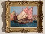 "Vissersboten in de haven" Impressionistisch schilderij, Verzenden