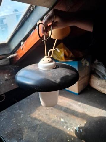 Vintage hanglamp,  zwart/ ivoorkleurig, metaal 