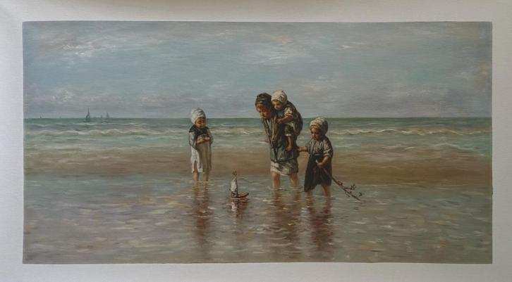 Olieverfreplica J. Israels: Kinderen der zee, Antiek en Kunst, Kunst | Schilderijen | Klassiek, Verzenden
