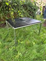 Tafel donker blad metalen poten, Huis en Inrichting, Tafels | Eettafels, 200 cm of meer, 200 cm of meer, Modern, Gebruikt