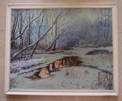 Sneeuwboslandschap in Alma Ata '90 - gesigneerd in Russisch, Antiek en Kunst, Kunst | Schilderijen | Klassiek, Ophalen of Verzenden
