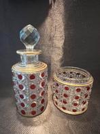 Kristallen parfumfles + potje – Baccarat – rood cabochon, Enlèvement ou Envoi, Comme neuf, Bouteille de parfum