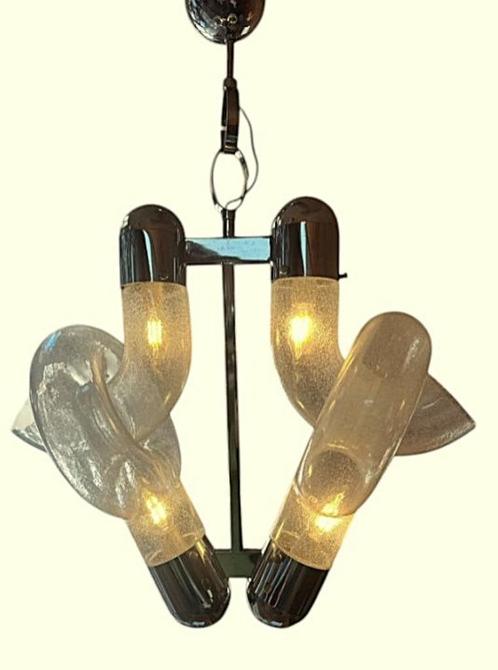 Kroonluchter van Aldo Nason voor Mazzega Murano, Huis en Inrichting, Lampen | Kroonluchters, Gebruikt, Glas, Metaal, Ophalen of Verzenden