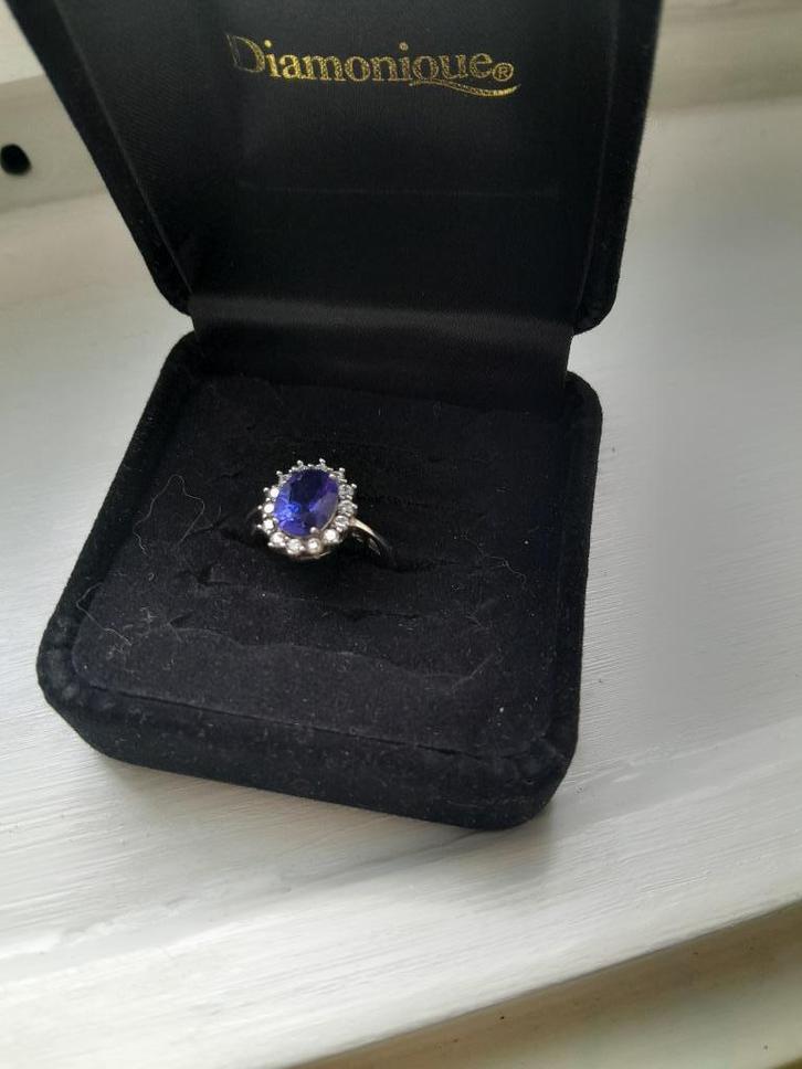 Kate Middleton verlovingsring - massief zilver 925, Handtassen en Accessoires, Ringen, Nieuw, Dame, Kleiner dan 17, Blauw, Zilver