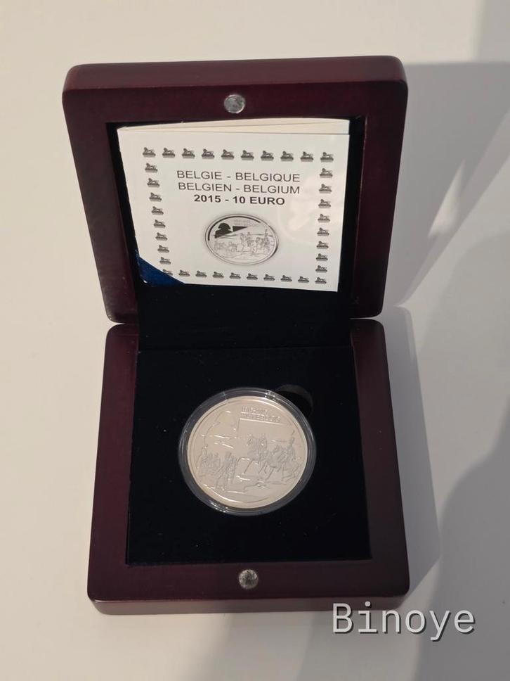 België 10€ 2015 Waterloo zilveren Proof mahoniehouten doos, Postzegels en Munten, Munten | Europa | Euromunten, 10 euro, België