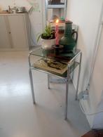 Bijzettafeltje rek vintage tubulaire chrome glas 70's 80's, Ophalen, Glas