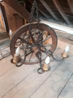Lustre roue en chene et fer forge, Maison & Meubles, Enlèvement