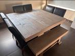 Tafel, bank, 6 stoelen, lamp en muurbord, Ophalen