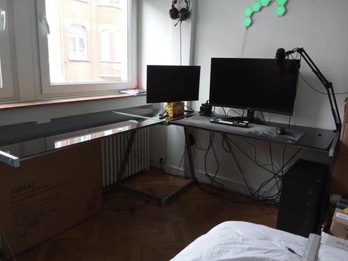Bureau d'angle design verre trempé noir et métal, Huis en Inrichting, Bureaus, Gebruikt, Bureau, Ophalen