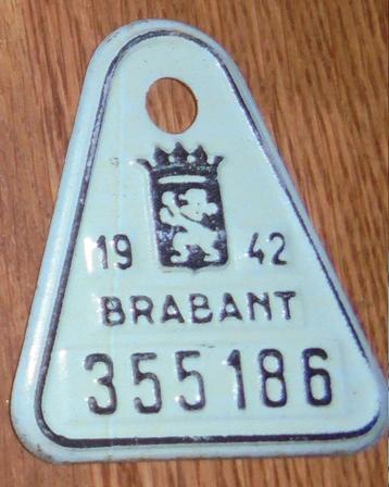 plaque de vélo tole vert 1942 Brabant Taksplaat WW2 War disponible aux enchères