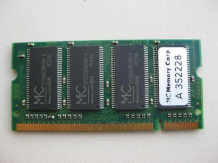 512MB PC2700 DDR1 So-dimm laptopgeheugen, Computers en Software, RAM geheugen, Gebruikt, Laptop, 1 GB of minder, DDR, Ophalen of Verzenden