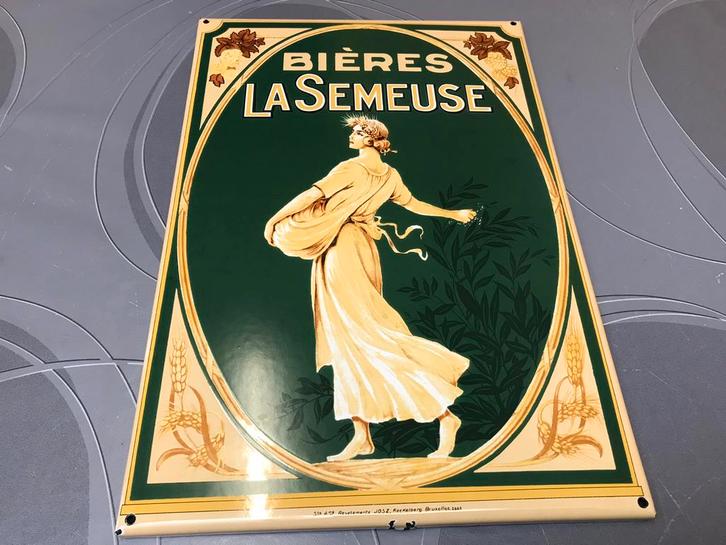 Panneau d'affichage émaillé La Semeuse bières, Collections, Marques de bière, Utilisé, Panneau, Plaque ou Plaquette publicitaire