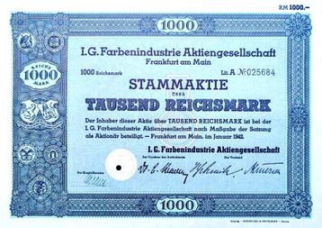 IG FARBEN (Zyklon B) 1942 1000 RM uitgave! beschikbaar voor biedingen