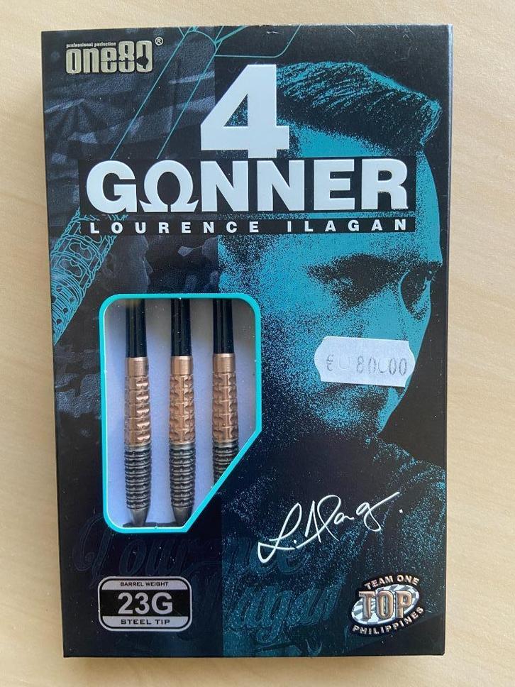 One80 'Gunner' Lourence Ilagan 23g, Sport en Fitness, Darts, Zo goed als nieuw, Pijlen, Ophalen of Verzenden