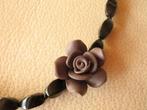 Ketting met black agaat parels en roos, Ophalen of Verzenden, Nieuw