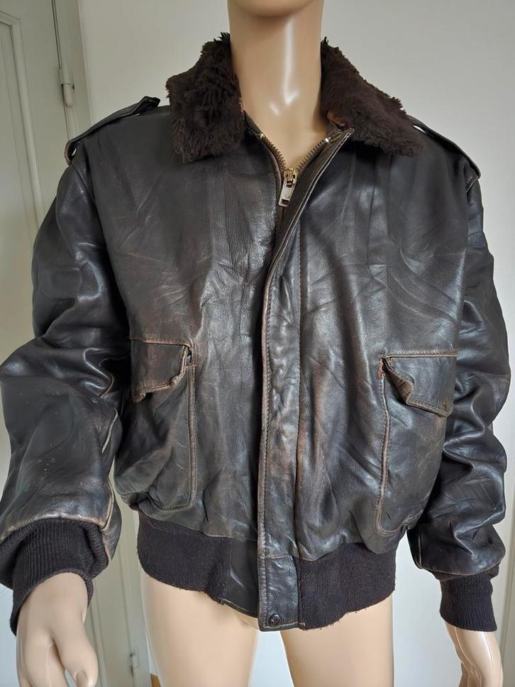 Schott Vintage L G-1 bomberjack, Kleding | Heren, Jassen | Winter, Gedragen, Maat 52/54 (L), Bruin, Verzenden