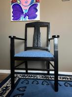 Vintage arts & crafts art deco fauteuil hout zwart wol, Ophalen, Hout, Minder dan 75 cm, Art déco / arts and crafts
