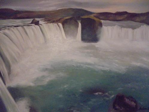 olieschilderij Godafoss (waterval ijsland) 60x80cm, Antiek en Kunst, Kunst | Schilderijen | Klassiek, Ophalen of Verzenden