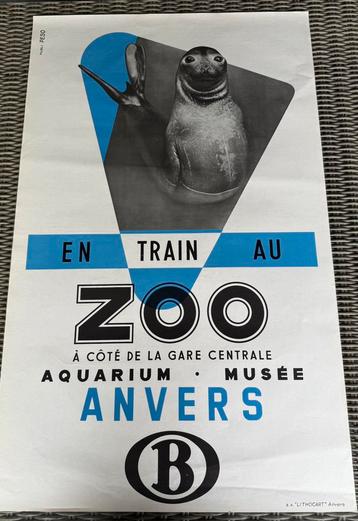 poster Zoo Antwerpen zee olifant Lithografie uit de jaren 60 beschikbaar voor biedingen