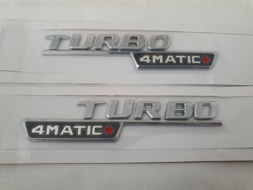 Mercedes Turbo 4matic + zijkant logo's in glans zwart, Auto-onderdelen, Klein materiaal, Mercedes-Benz, Nieuw, Ophalen of Verzenden
