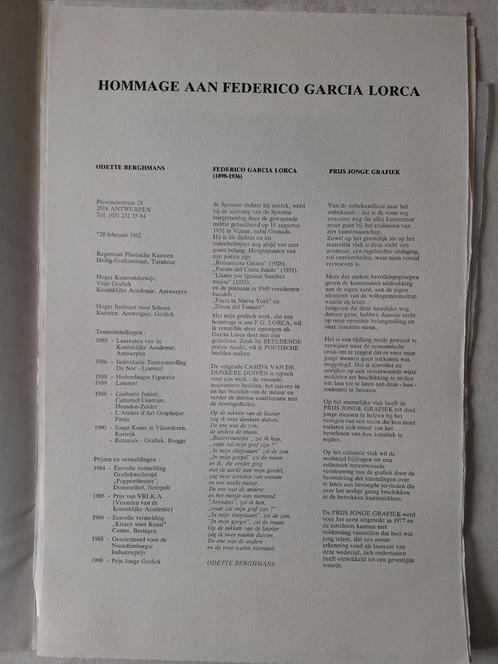 5 etsen Odette Berghmans Hommage aan Frederico Garcia Lorca, Antiek en Kunst, Kunst | Etsen en Gravures, Ophalen of Verzenden