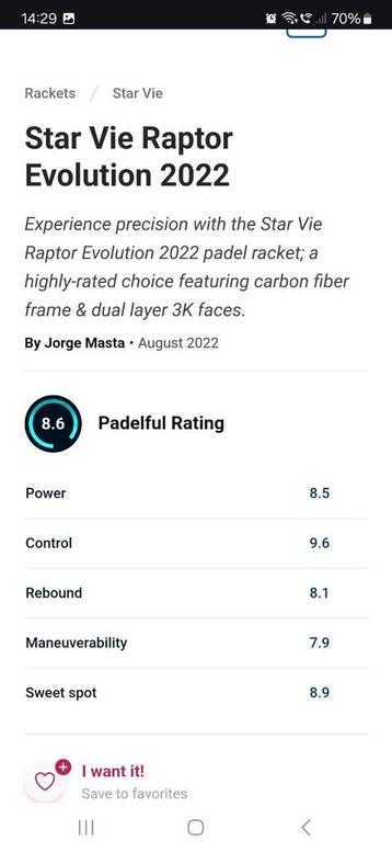 Padel racket starvie beschikbaar voor biedingen