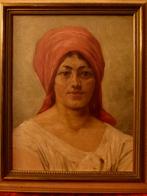 antiek portret op `` Dame met hoofddoek``paneel, Enlèvement