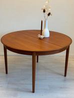 Vintage ronde uitschuifbare Deense eettafel teak 1960, Huis en Inrichting, Tafels | Eettafels, Ophalen, 100 tot 150 cm, 200 cm of meer