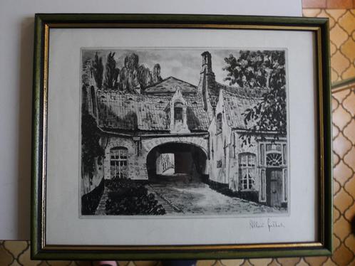 Ets van Albert GOETHALS. Begijnhof Brugge, Antiek en Kunst, Kunst | Etsen en Gravures, Ophalen of Verzenden