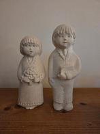 2 beeldjes kalksteen -  17 cm hoog, Enlèvement, Comme neuf, Humain