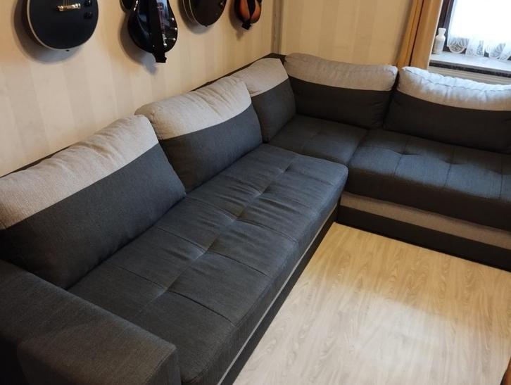 Canapé d'angle gris, Huis en Inrichting, Zetels | Complete zithoeken, Zo goed als nieuw, Hout, Kunststof, Metaal, Stof, Ophalen
