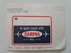 Autocollant vintage - étiquette Sabena sur papier support, Comme neuf, Enlèvement ou Envoi, Société ou Association