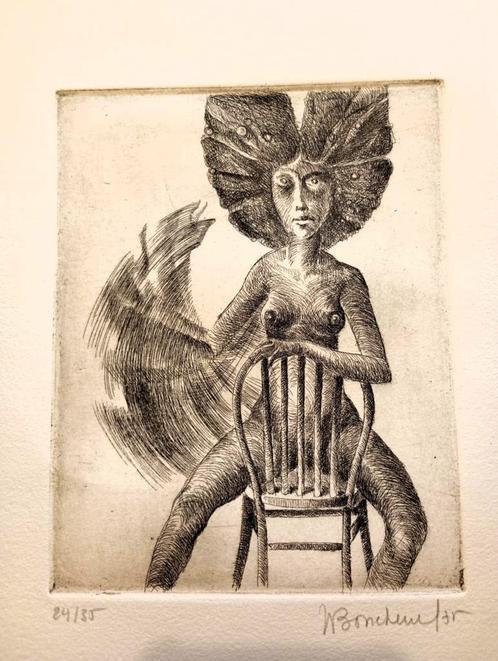ets 1973 Beweging Willy Bosschem op handgeschept papier, Antiek en Kunst, Kunst | Etsen en Gravures, Ophalen of Verzenden
